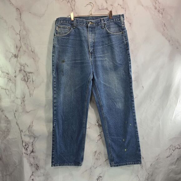 Carhartt Jeans Mens 38 X 30 Denim Relaxed Fit Medium Wash Straight Leg - Picture 1 of 11